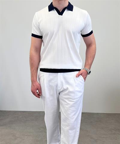 ÖRME POLO YAKA KALIN FİTİLLİ T-SHIRT