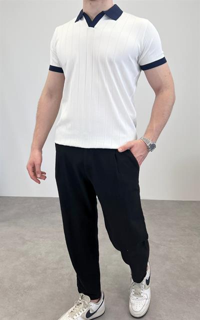 ÖRME POLO YAKA KALIN FİTİLLİ T-SHIRT