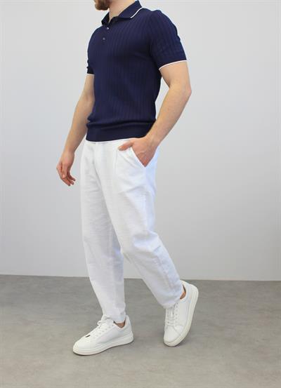 ÖRME POLO YAKA ŞERİT DETAYLI T-SHIRT LACİVERT