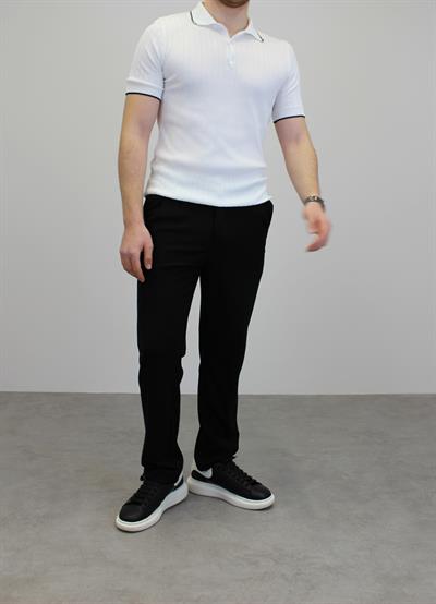 ÖRME POLO YAKA ŞERİT DETAYLI T-SHIRT EKRU