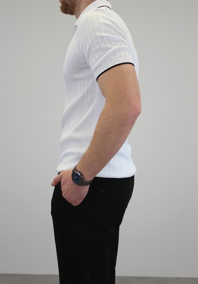 ÖRME POLO YAKA ŞERİT DETAYLI T-SHIRT EKRU