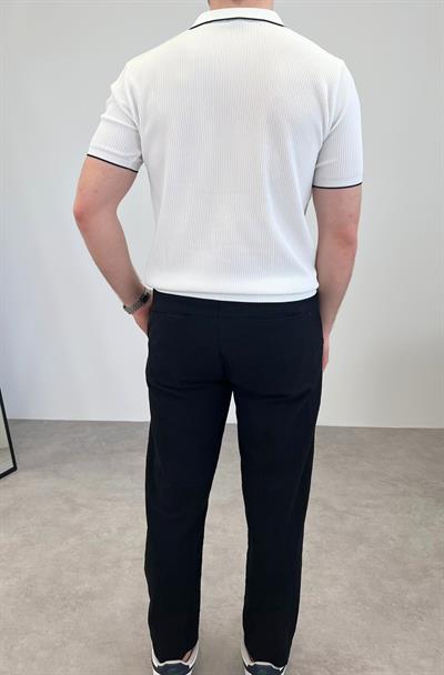 ÖRME POLO YAKA ŞERİTLİ T-SHIRT BEYAZ