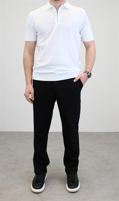 ÖRME POLO YAKA FİTİLLİ T-SHIRT BEYAZ