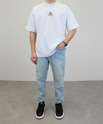 OVERSİZE BASKILI ETNİK DESEN T-SHIRT BEYAZ
