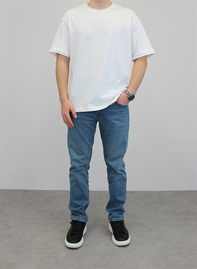 OVERSIZE BİSİKLET YAKA T-SHIRT BEYAZ