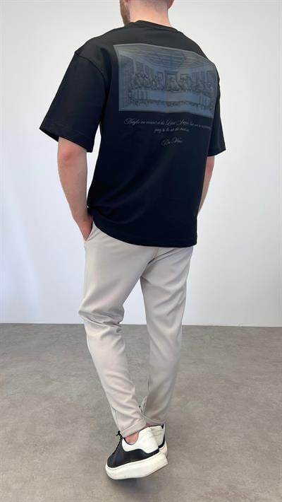 OVERSIZE DA VINCI 3D BASKILI T-SHIRT SİYAH