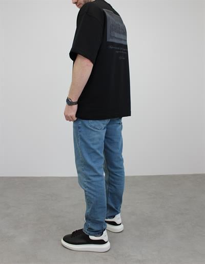 OVERSIZE DA VINCI 3D BASKILI T-SHIRT SİYAH