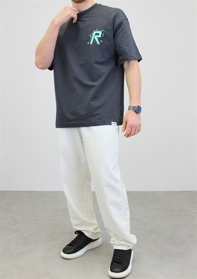 OVERSİZE R BASKILI T-SHIRT GRİ