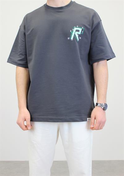 OVERSİZE R BASKILI T-SHIRT GRİ