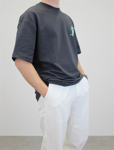 OVERSİZE R BASKILI T-SHIRT GRİ