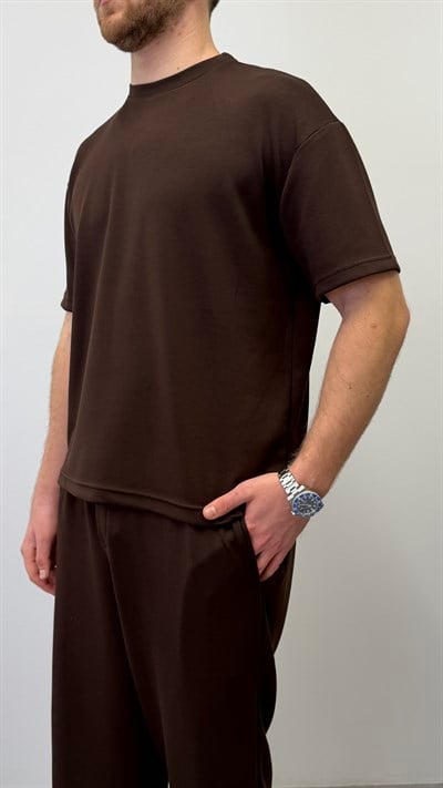 OYSHO KUMAŞ YARIM OVERSİZE T-SHIRT ACI KAHVE