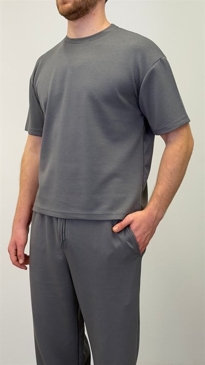 OYSHO KUMAŞ YARIM OVERSİZE T-SHIRT FÜME