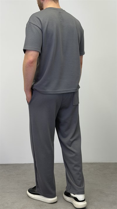 OYSHO KUMAŞ YARIM OVERSİZE T-SHIRT FÜME