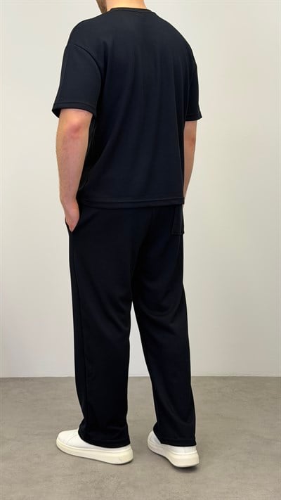 OYSHO KUMAŞ YARIM OVERSİZE T-SHIRT LACİVERT