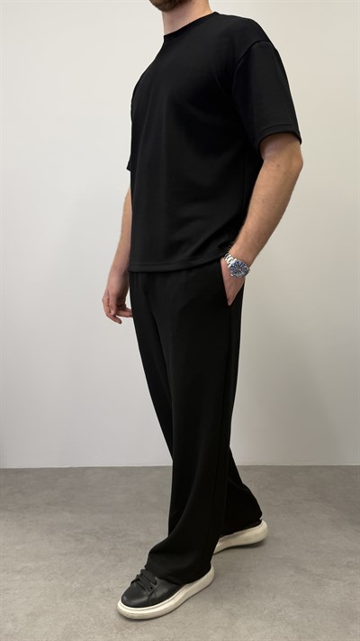 OYSHO KUMAŞ YARIM OVERSİZE T-SHIRT SİYAH