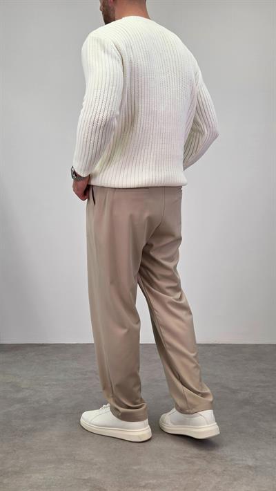 PİLELİ BAGGY KUMAŞ PANTOLON BEJ