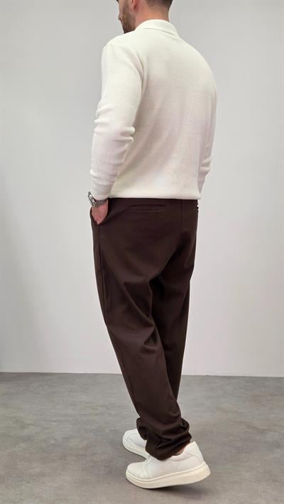 PİLELİ BAGGY KUMAŞ PANTOLON KAHVERENGİ