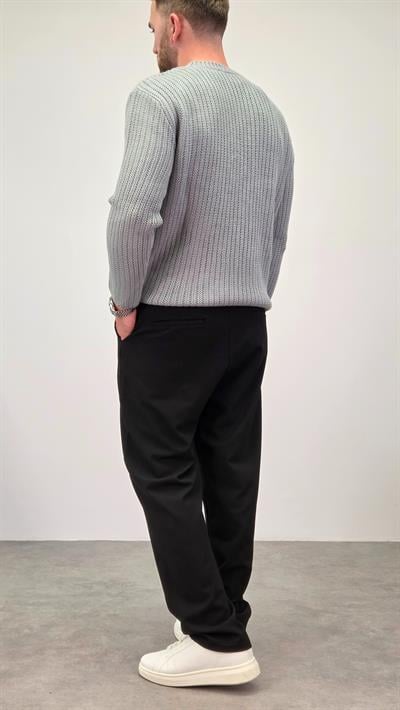 PİLELİ BAGGY KUMAŞ PANTOLON SİYAH  