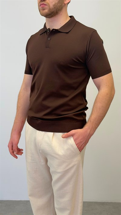 REGULAR POLO YAKA T-SHIRT KAHVERENGİ