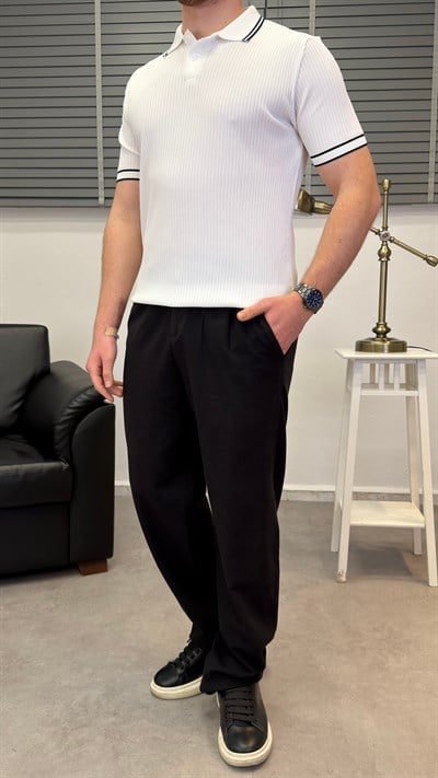 ŞERİTLİ POLO YAKA T-SHIRT BEYAZ