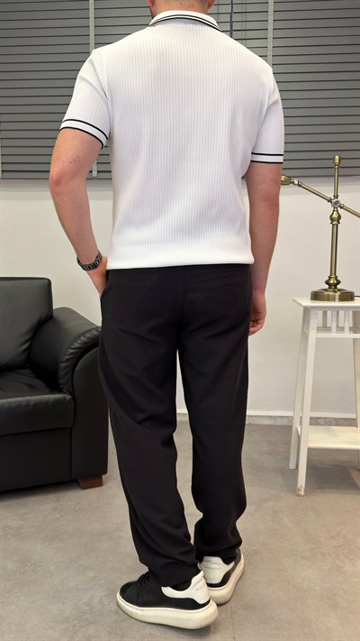 ŞERİTLİ POLO YAKA T-SHIRT BEYAZ