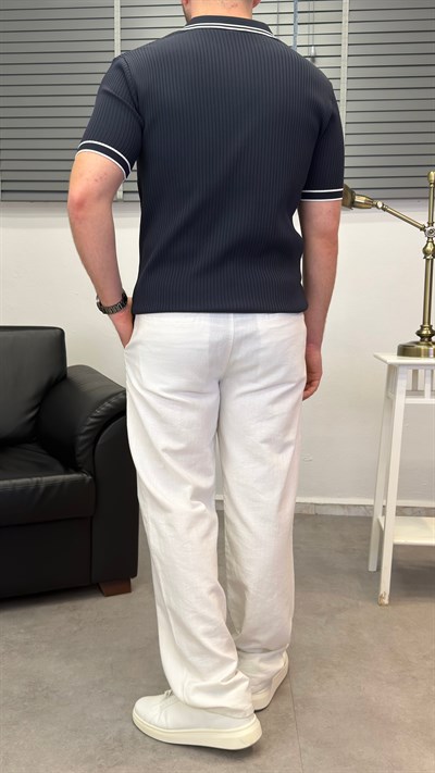 ŞERİTLİ POLO YAKA T-SHIRT LACİVERT