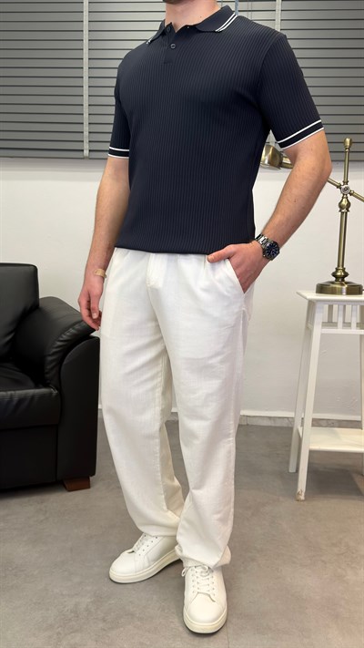 ŞERİTLİ POLO YAKA T-SHIRT LACİVERT