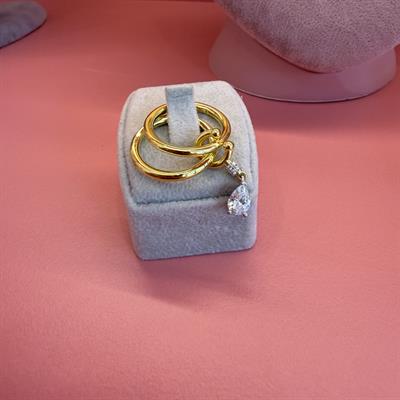 BIANCA İKİLİ DAMLA TAŞLI GOLD YÜZÜK
