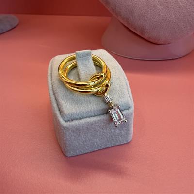 BIANCA İKİLİ KARE TAŞLI GOLD YÜZÜK