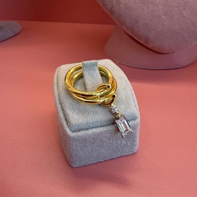 BIANCA İKİLİ KARE TAŞLI GOLD YÜZÜK
