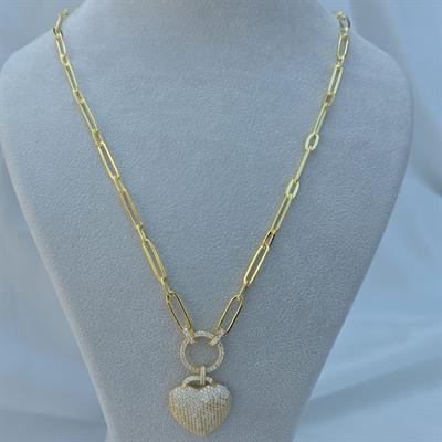 FULL TAŞLI KALPLİ GOLD KOLYE