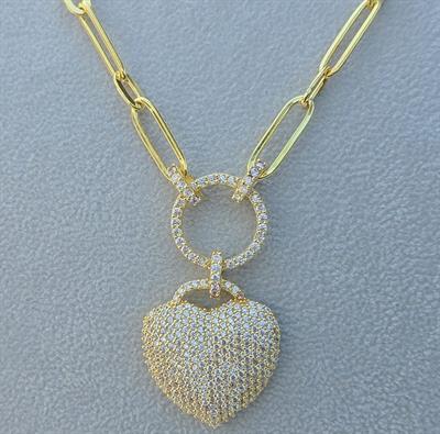 FULL TAŞLI KALPLİ GOLD KOLYE