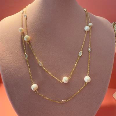 İNCİLİ TAŞLI GOLD KOLYE