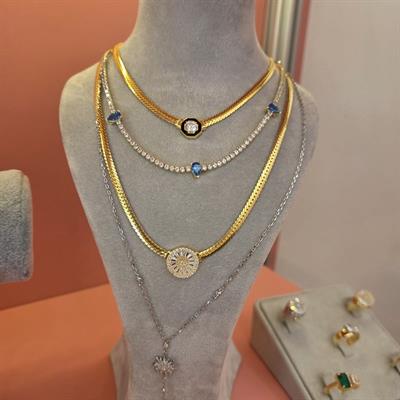 MAVİ DAMLA TAŞ DETAYLI SUYOLU GOLD KOLYE