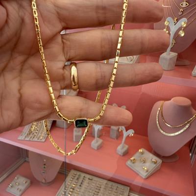 NAPOLİ YEŞİL BAGET GOLD KOLYE