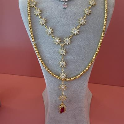 PEMBE TAŞLI Y GOLD KOLYE