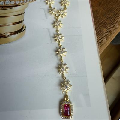 PEMBE TAŞLI Y GOLD KOLYE