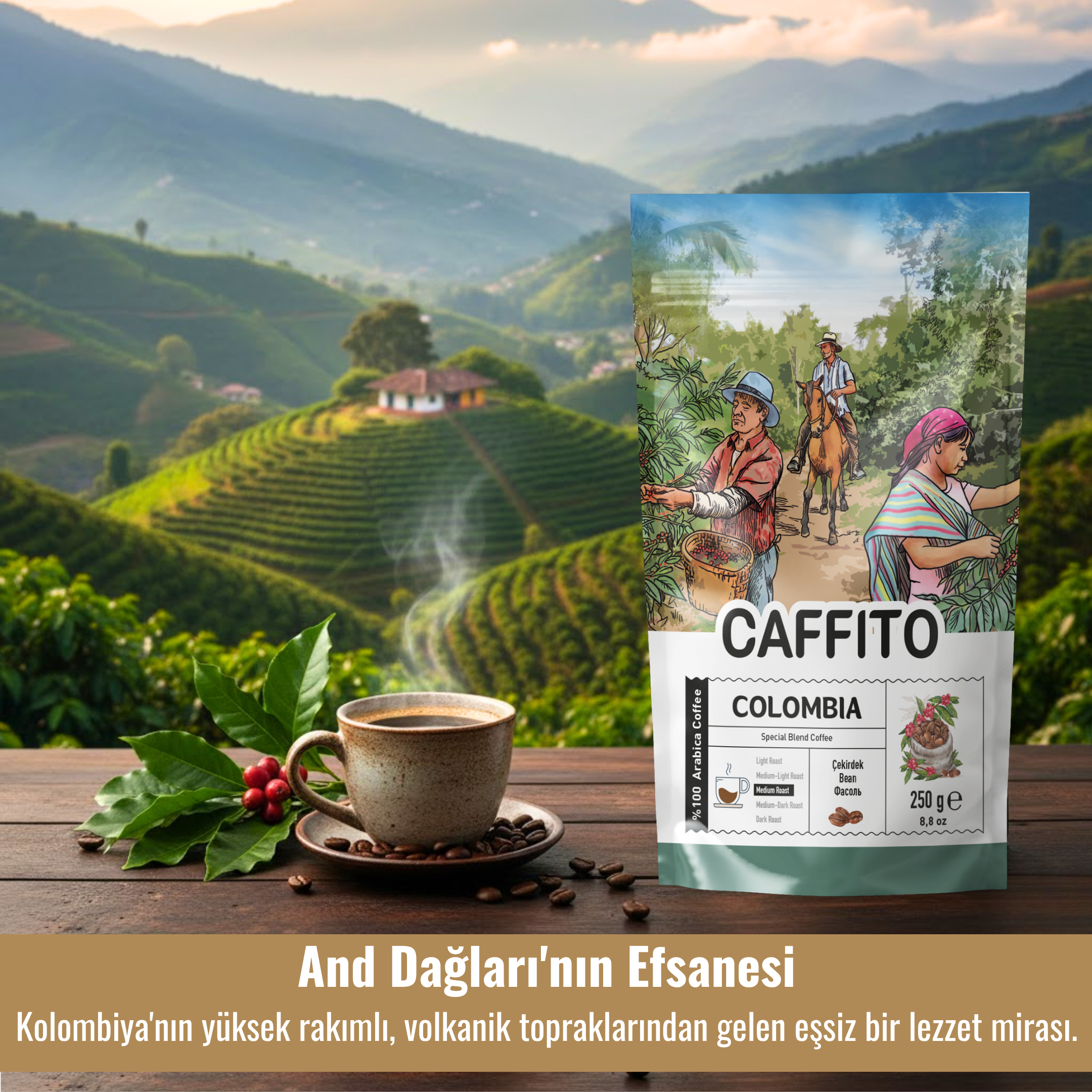Caffito Kolombiya Supremo - Yöresel Çekirdek Kahve 250 g