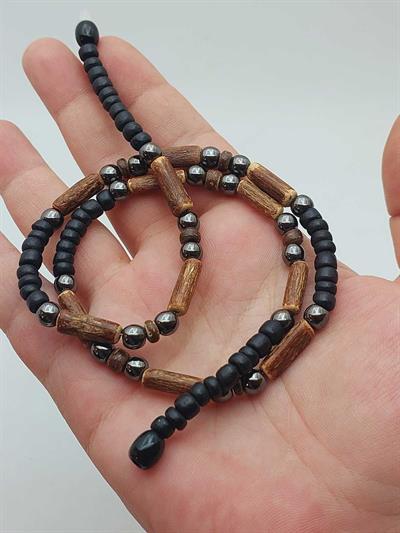 Ahşap & Hematit Tasarım Unisex Otantik Kolye (56096)