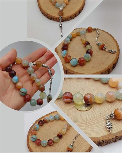 Akik Taşı Faset Kesim 17lik Efe Tesbih 14mm (54380)