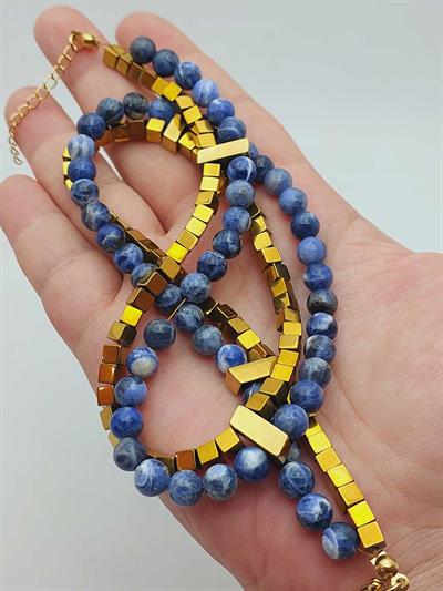Sodalit & Hematit Taşı 6mm Tasarım Kolye (56108)