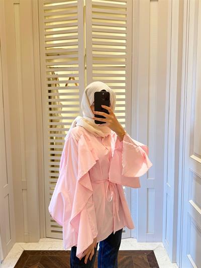 Volanlı Tasarım Gömlek Pembe