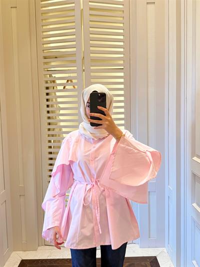 Volanlı Tasarım Gömlek Pembe