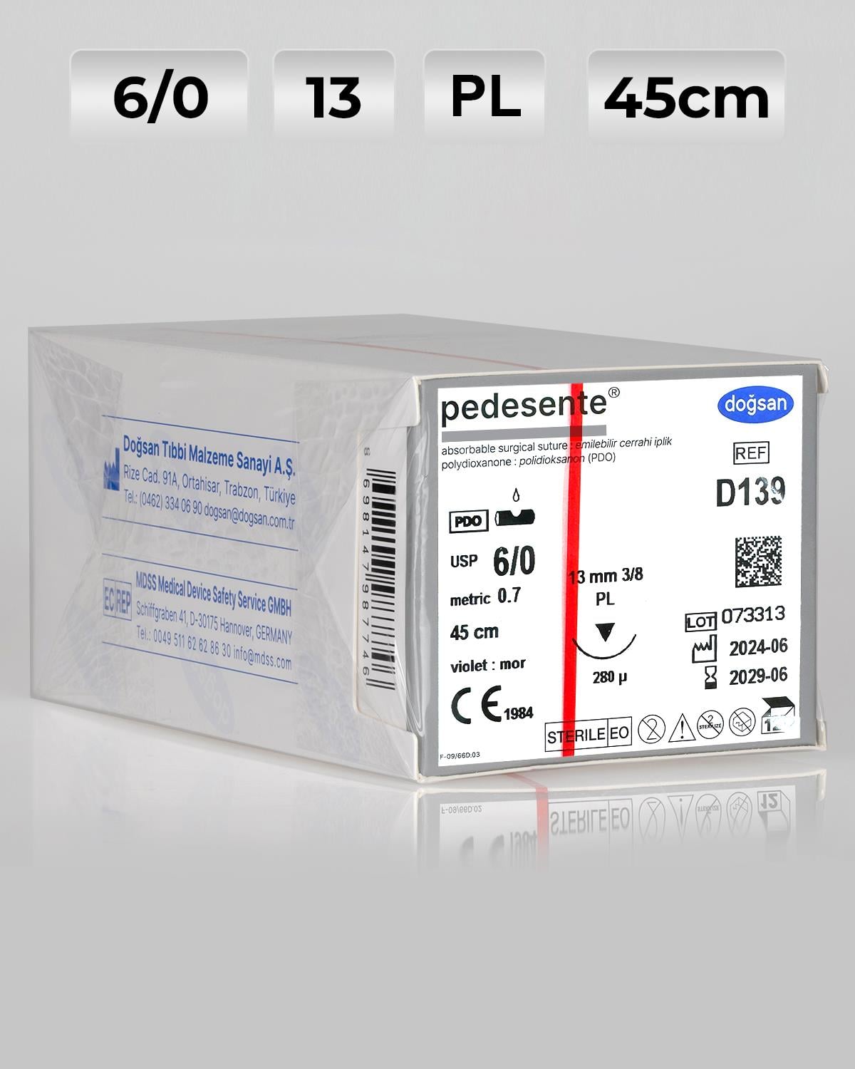 D139 DOĞSAN Pedesente 6/0 13 3/8 PL 45cm PDO Emilebilir Sütür 12 Ad./Pkt