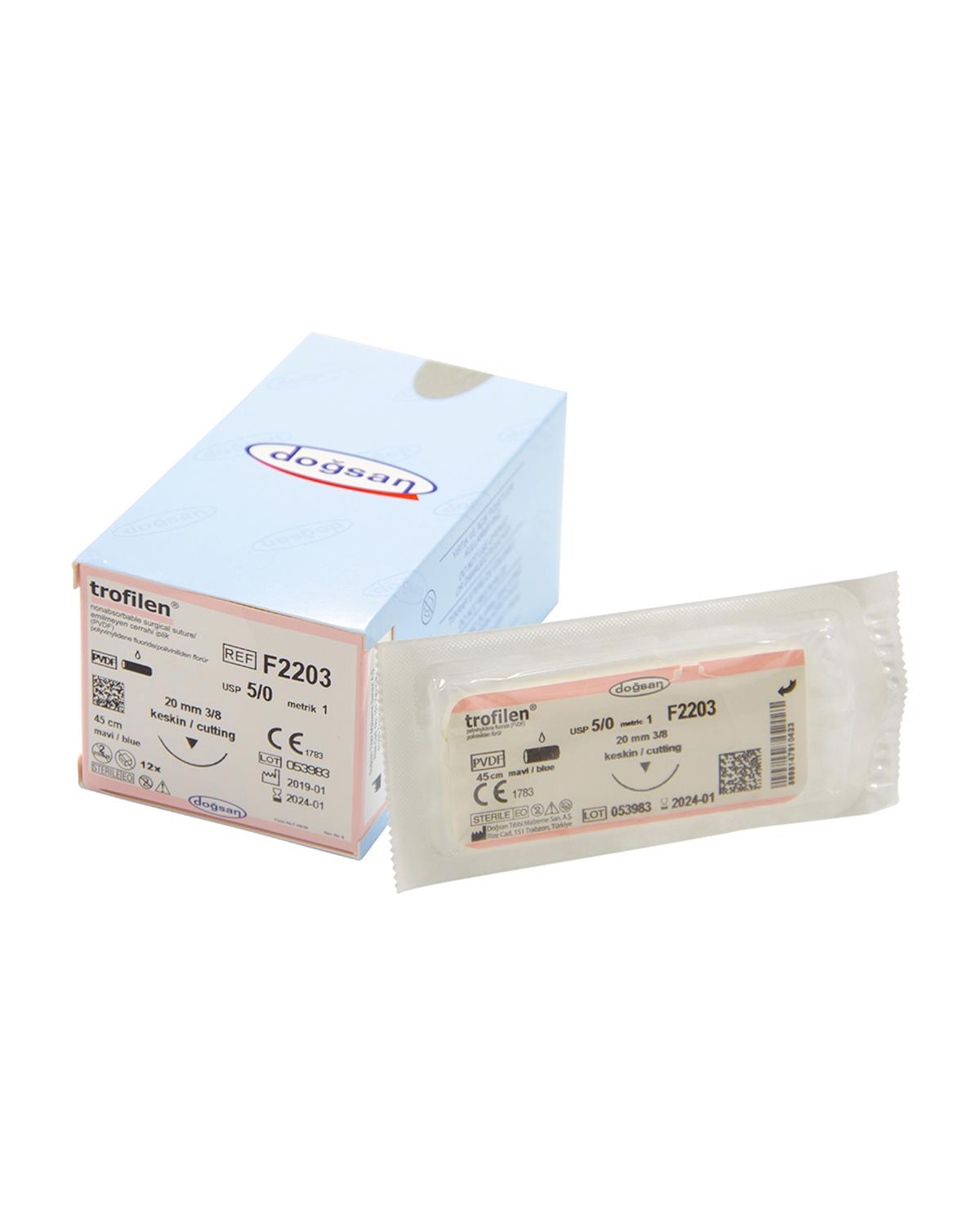 F2203 Trofilen 5/0 20 3/8 Keskin (▼) 45cm PVDF Emilemeyen Sütür 12 Ad./Pkt