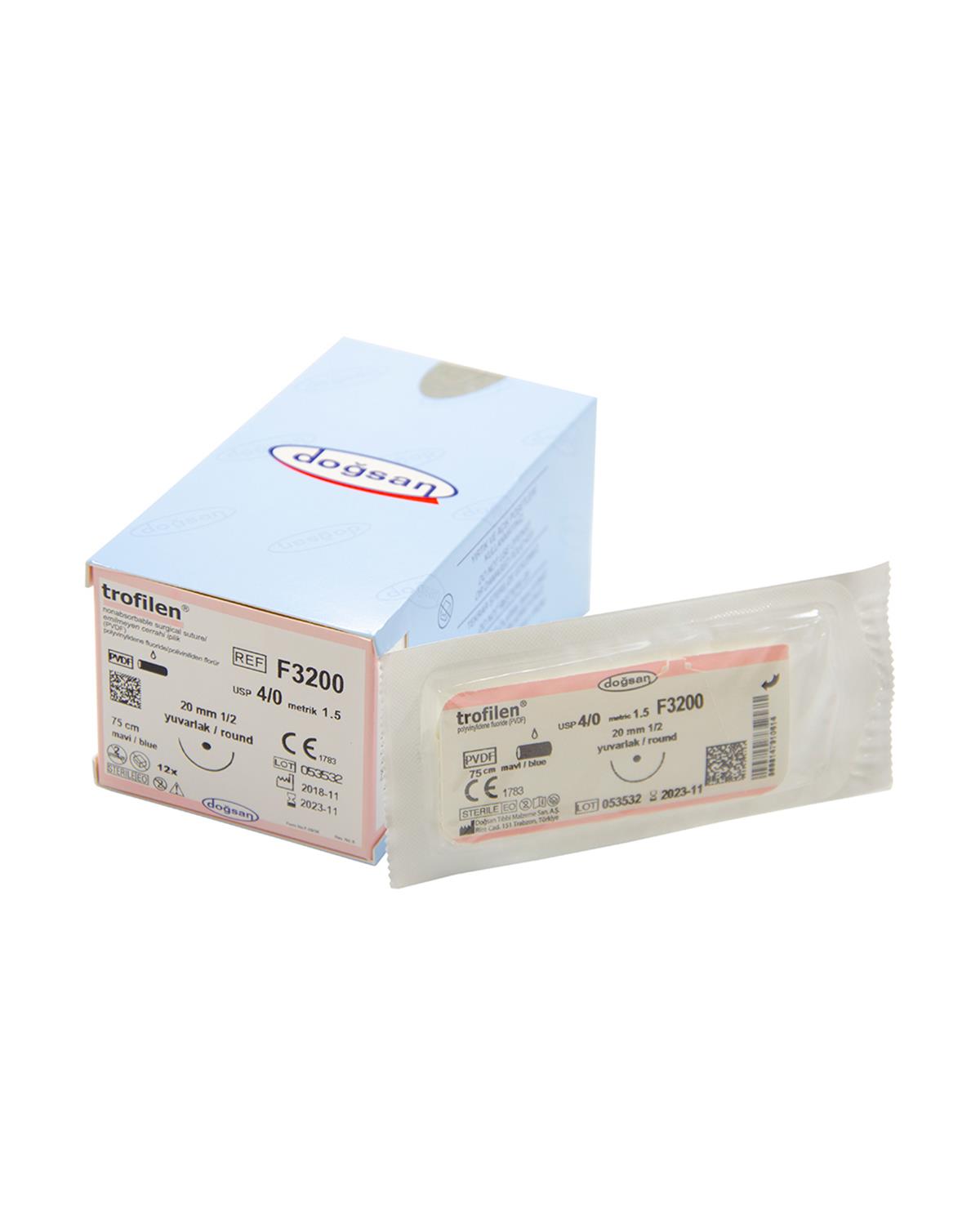 F3200 Trofilen 4/0 20 1/2 Yuvarlak (●) 75cm PVDF Emilemeyen Sütür 12 Ad./Pkt
