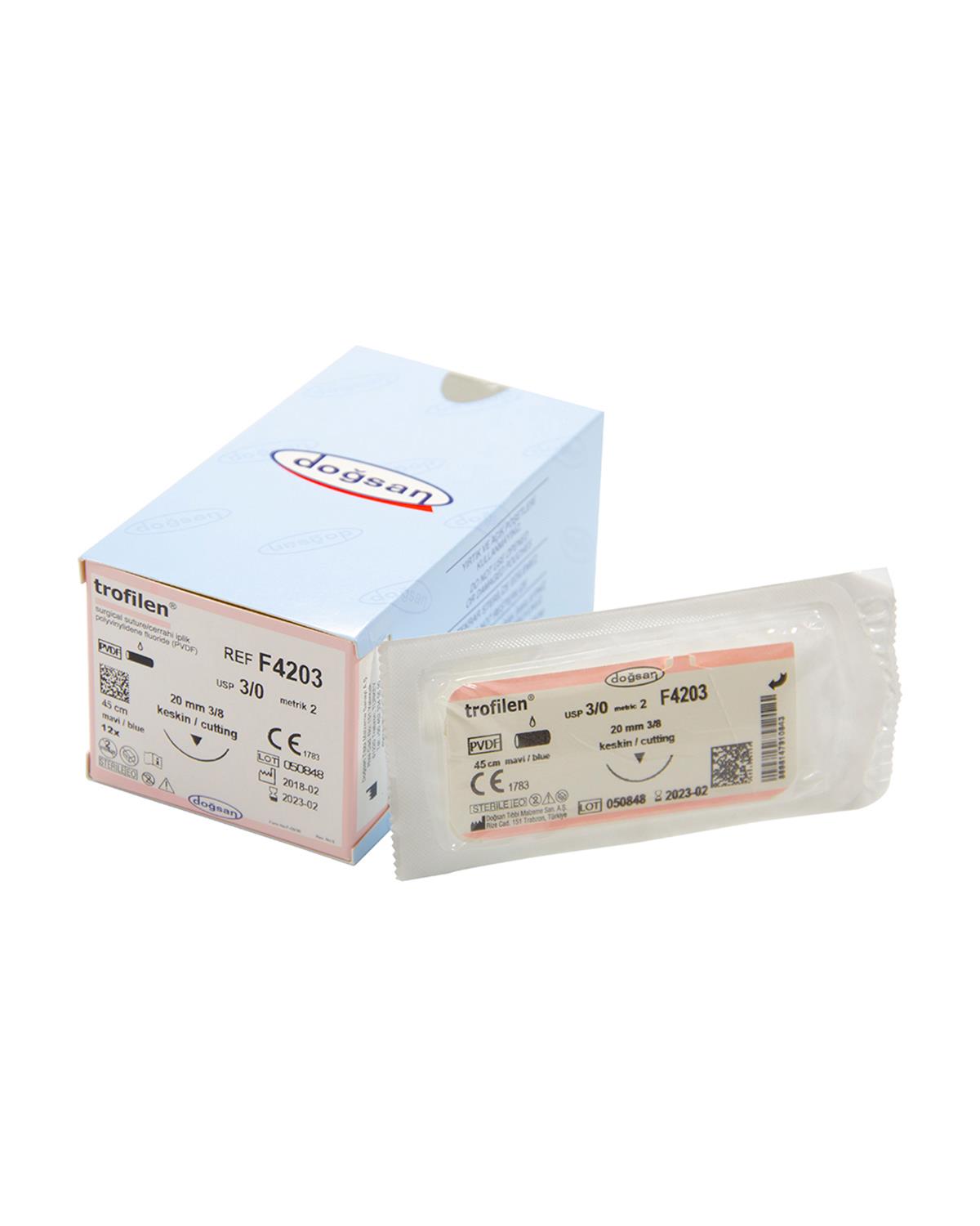 F4203 Trofilen 3/0 20 3/8 Keskin (▼) 45cm PVDF Emilemeyen Sütür 12 Ad./Pkt