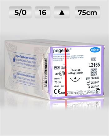 L2165 DOĞSAN Pegelak 5/0 16 3/8 Keskin (Δ) 75cm PGLA Emilebilir Sütür 12 Ad./Pkt