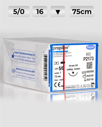 P2173 DOĞSAN Propilen 5/0 16 3/8 Keskin (▼) 75cm Polipropilen Emilemeyen Sütür 12 Ad./Pkt