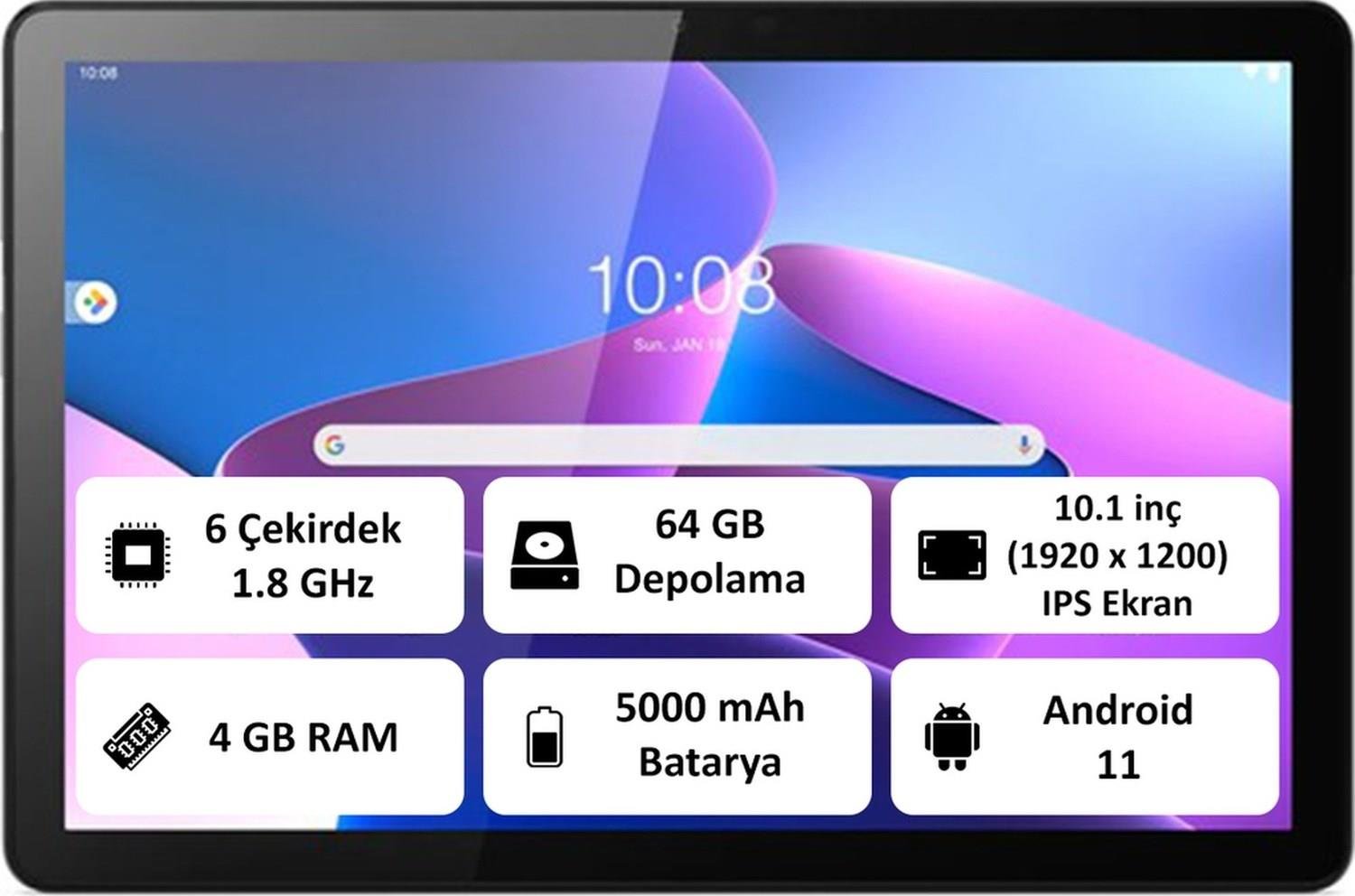 Lenovo Tab M10 64 4 ZAAE0012TR T610 10.1'' Tablet Gri